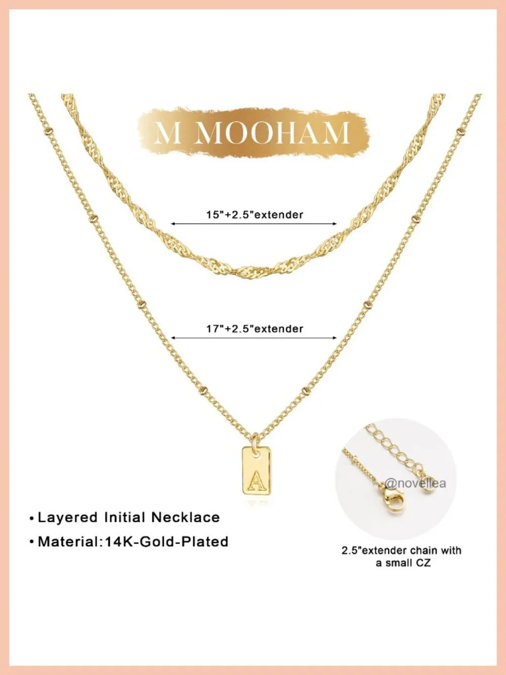 14K Gold Plated Layered Initial Necklace A-Z Letter Pendant Women Gift